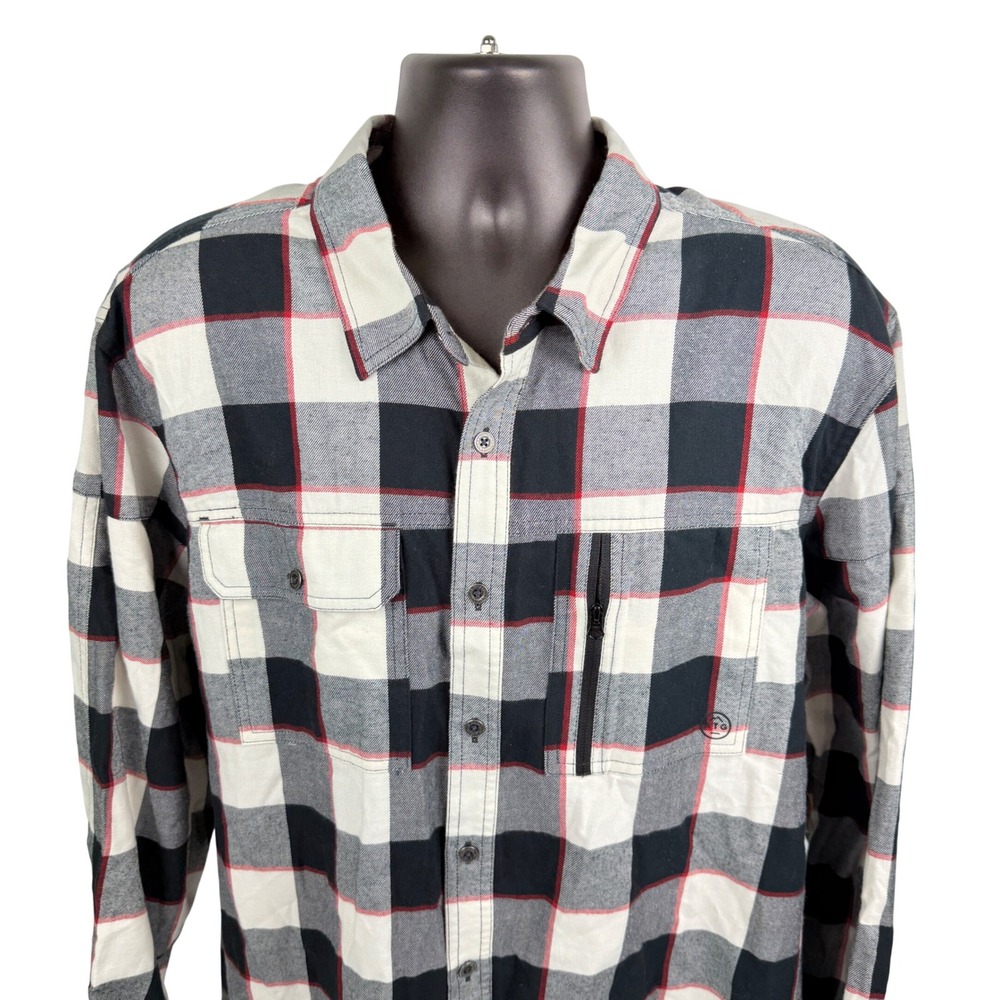 Wrangler ATG Mens XXL Plaid Flannel Shirt All Terrain Gear Elbow Patch Black Red - Picture 2 of 14